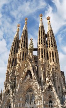 BARCELONA, SPAIN - JULY 19: La Sagrada Familia - the impressive cathedral designed by Gaudi, which is being build since 19 March 1882 and is not finished yet July 19, 2009 in Barcelona, Spain.
Sagrada Familia, Gaudi's most famous and uncompleted cathedral in Barcelona, Spain.