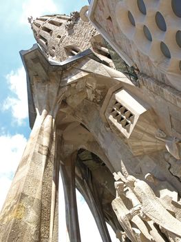 BARCELONA, SPAIN - JULY 19: La Sagrada Familia - the impressive cathedral designed by Gaudi, which is being build since 19 March 1882 and is not finished yet July 19, 2009 in Barcelona, Spain.
Sagrada Familia, Gaudi's most famous and uncompleted cathedral in Barcelona, Spain.