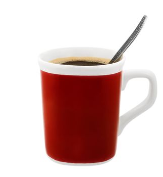 Red cup of coffee isolated on white background. Clipping path included.