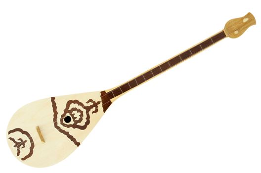 Dombra with Kazakh ornament isolated on white. Clipping path included.
Traditional Musical instrument of nomad.