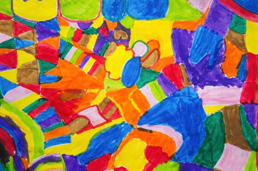 Child's drawing of abstract background painted markers on paper