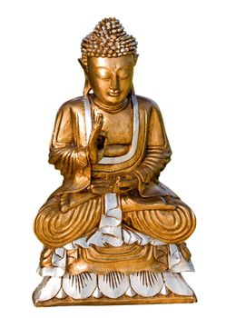 Golden Buddha statue isolated on white background. Clipping path.