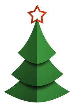 Christmas tree made of paper isolated on white. Clipping path included