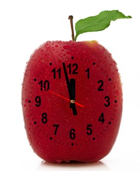 Red apples clock over white background