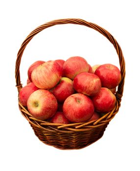 Fresh red apples in wicker basket isolated on white. Clipping path included. 