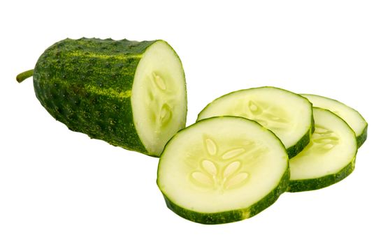 Sliced cucumber isolated on white background. Clipping path included.