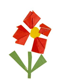Child's applique work - paper red flower. Clipping path included.