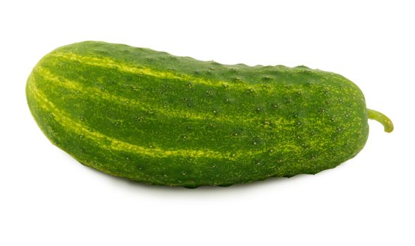 Cucumber with shadow over white background. Clipping path included.