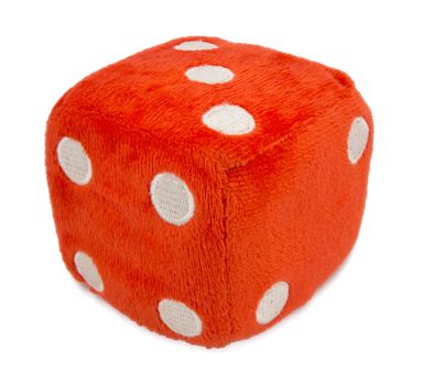 Red fuzzy dice isolated on white. Clipping path included.