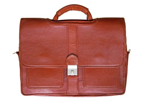 Red-brown leather briefcase (Clipping path) isolated on white background.