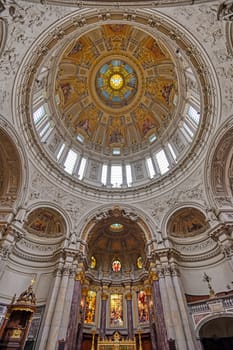 Berlin, Germany - May 4, 2019 - The interior of Berlin Cathedral located on Museum Island in the Mitte borough of Berlin, Germany.