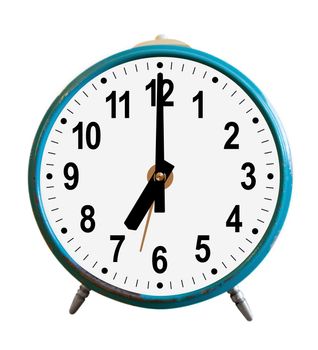 Old fashioned alarm clock isolated on white. Clipping path included.