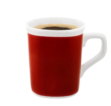 Red cup of coffee isolated on white background. Clipping path included.