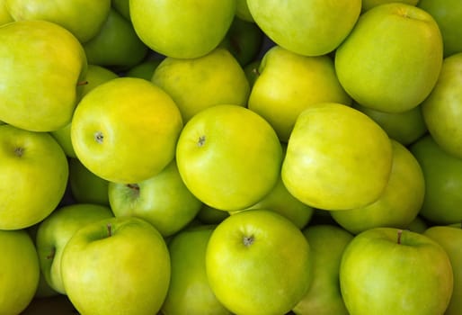 Lots of Green ripe apples background.