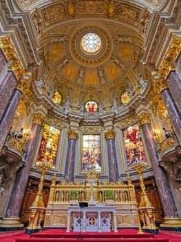 Berlin, Germany - May 4, 2019 - The interior of Berlin Cathedral located on Museum Island in the Mitte borough of Berlin, Germany.