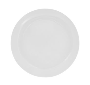 A white china plate. Isolated on white with clipping path.