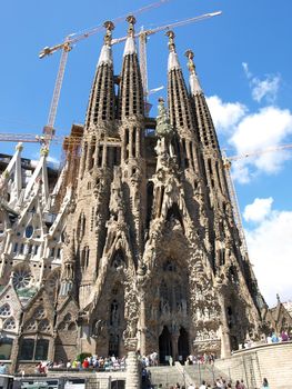 BARCELONA, SPAIN - JULY 19: La Sagrada Familia - the impressive cathedral designed by Gaudi, which is being build since 19 March 1882 and is not finished yet July 19, 2009 in Barcelona, Spain.
Sagrada Familia, Gaudi's most famous and uncompleted cathedral in Barcelona, Spain.