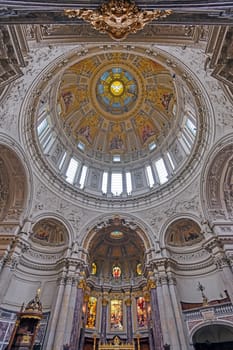 Berlin, Germany - May 4, 2019 - The interior of Berlin Cathedral located on Museum Island in the Mitte borough of Berlin, Germany.