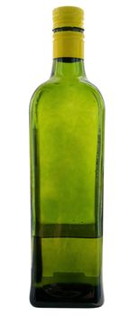 Green glass bottle with olive oil isolated on white. Clipping path included.