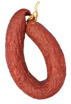 Smoked sausage isolated on white background. Clipping path included.