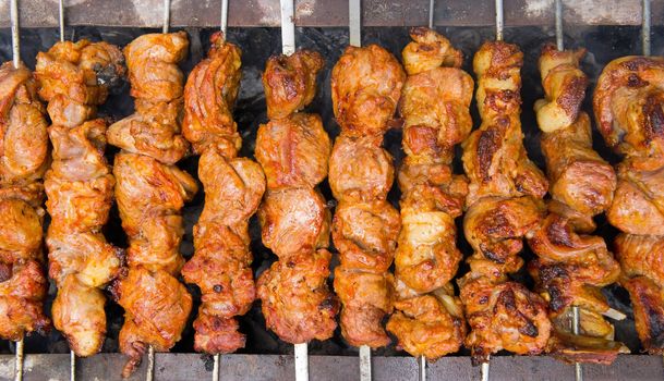 Shashlik (shish kebab) - traditional georgian barbecue prepared on a vine wood coal.
