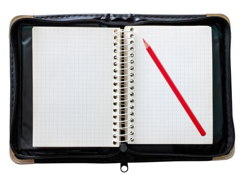 Black leather organizer notepad isolated over white background. Clipping Path included.