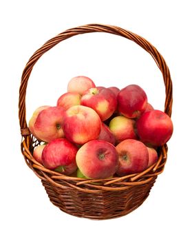 Fresh red apples in wicker basket isolated on white. Clipping path included. 