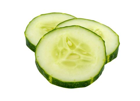 Sliced cucumber isolated on white background. Clipping path included.