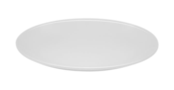 A white china plate. Isolated on white with clipping path.