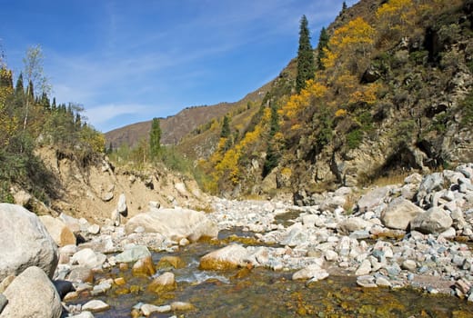 View of beautiful mountains and river landscape in Alps