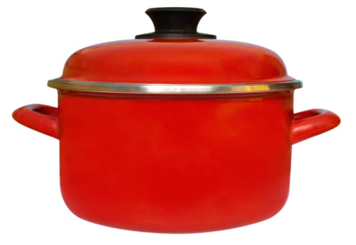 Red saucepan isolated on white background. Clipping path included.