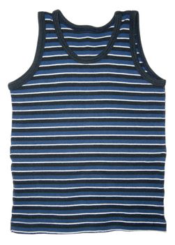 Front view of blue striped sleeveless sports shirt isolated on white background. Clipping path included.