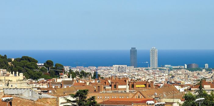 View of Barcelona city from the Tibidabo hill, Spain.