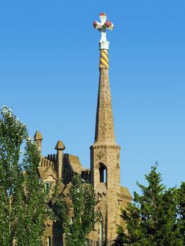 Ancient small church on Tibidabo hill in Barcelona city, Spain