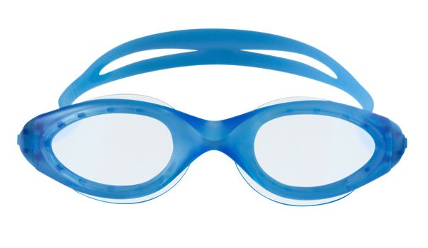 Blue glasses for swimming isolated on white background. Clipping path included.