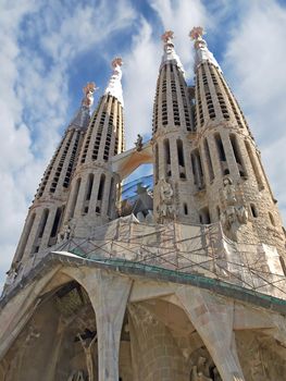 BARCELONA SPAIN - JULY 19: La Sagrada Familia - the impressive cathedral designed by Gaudi, which is being build since 19 March 1882 and is not finished yet July 19, 2009 in Barcelona, Spain.