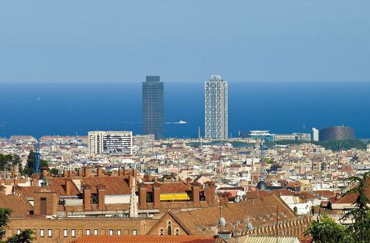 View of Barcelona city from the Tibidabo hill, Spain.