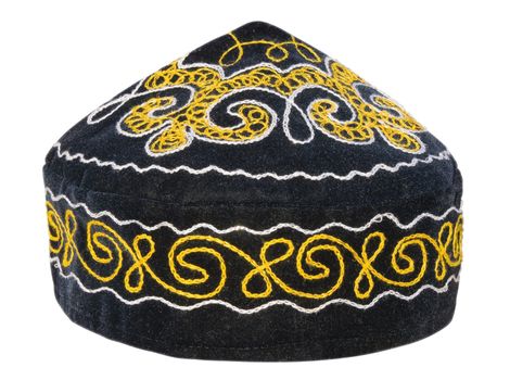 Skullcap - traditional Kazakh headwear isolated on white. Clipping path included.