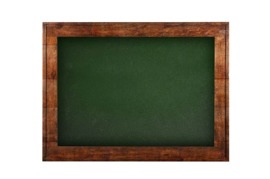 Green board with wooden frame against of white isolated background