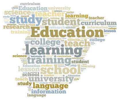 Illustration with word cloud on education at schools.