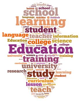 Illustration with word cloud on education at schools.