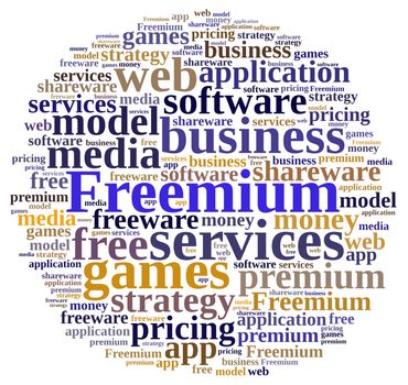 Illustration with word cloud on the Freemium system.