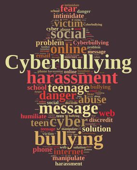 Illustration with word cloud on cyberbullying.