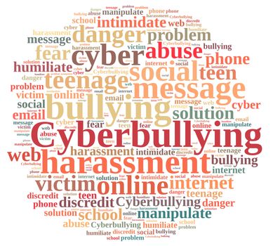 Illustration with word cloud on cyberbullying.