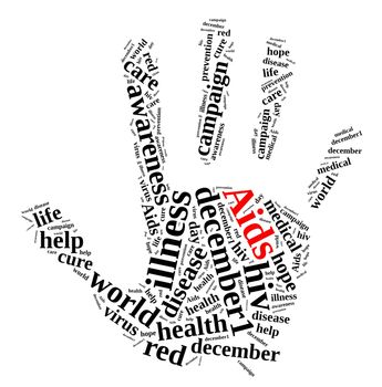 Illustration with word cloud on International AIDS Day.