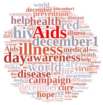 Illustration with word cloud on International AIDS Day.