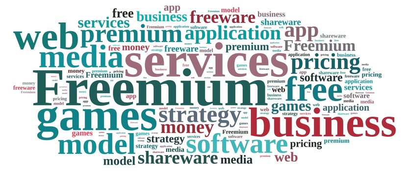 Illustration with word cloud on the Freemium system.