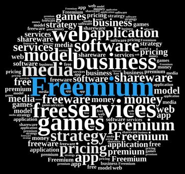 Illustration with word cloud on the Freemium system.