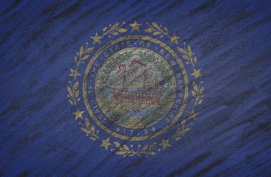 Close-up of national New Hampshire state flag painted with colored chalk on a blackboard. 3D rendering