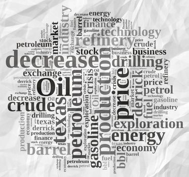 Illustration with word cloud on the price of oil.